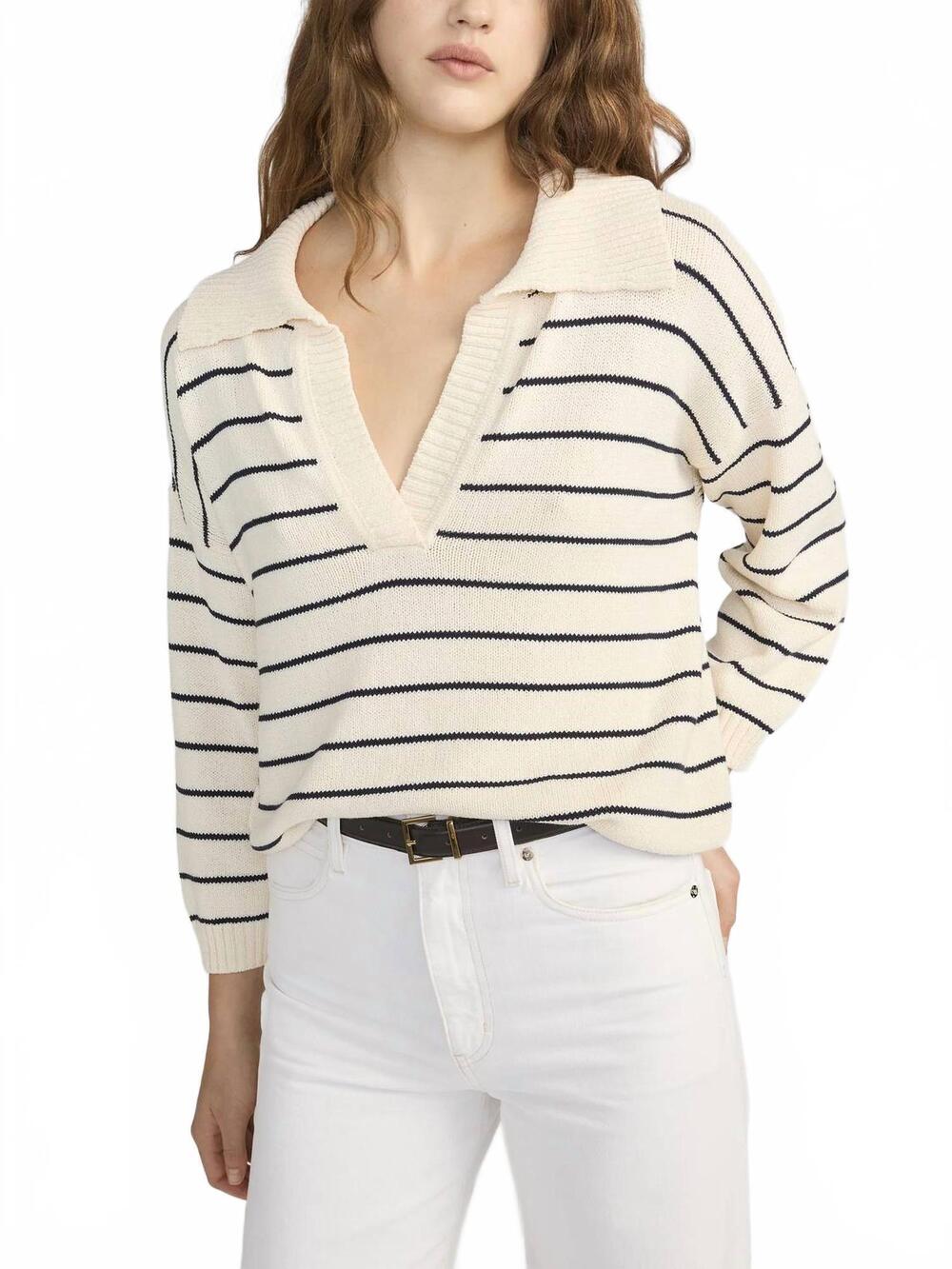 NEW FRAME striped easy pullover sweater in cream multi